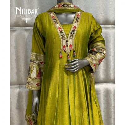 Mehandi Green Silk Anarkali Set