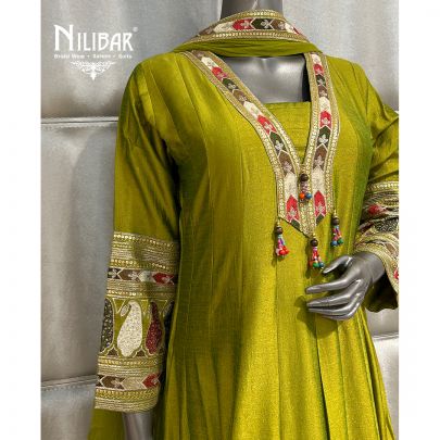 Mehandi Green Silk Anarkali Set
