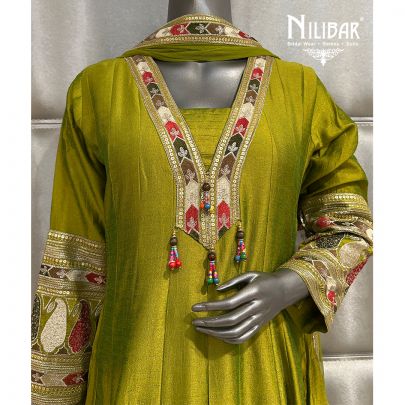 Mehandi Green Silk Anarkali Set