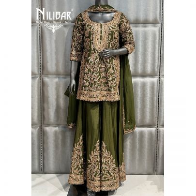 Dark Mehandi Green Silk Flared Palazzo