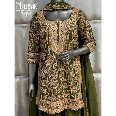 Dark Mehandi Green Silk Flared Palazzo
