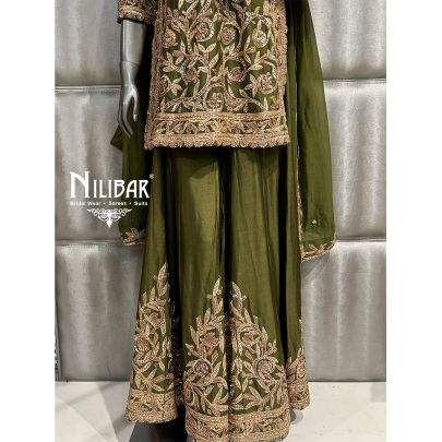 Dark Mehandi Green Silk Flared Palazzo