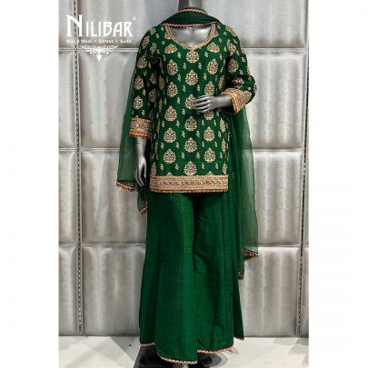 Leaf Green Silk Flared Palazzo