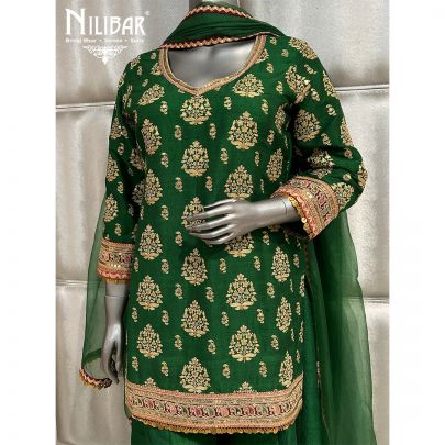 Leaf Green Silk Flared Palazzo