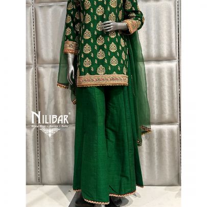 Leaf Green Silk Flared Palazzo