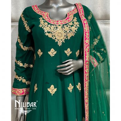 Bottle Green Georgette Anarkali With Salwar