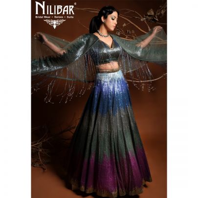 Crocodile Green Silk Lehenga