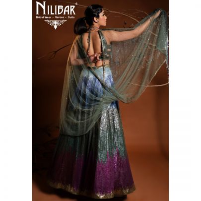 Crocodile Green Silk Lehenga