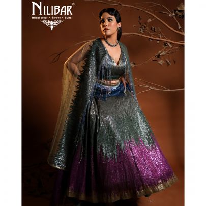 Crocodile Green Silk Lehenga