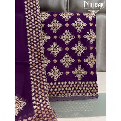 Violet Purple Organza Unstitched Suit