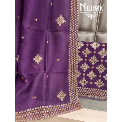Violet Purple Organza Unstitched Suit