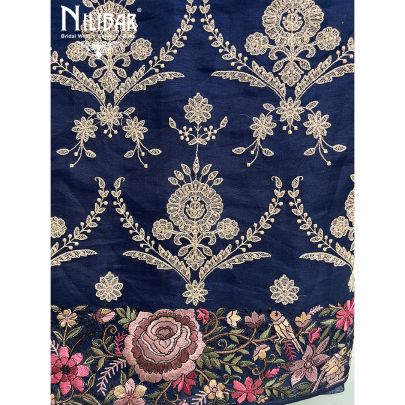Navy Blue Organza Unstitched Suit