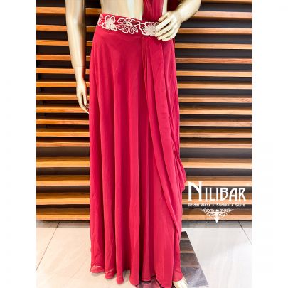 Ruby Red Georgette Draped Saree