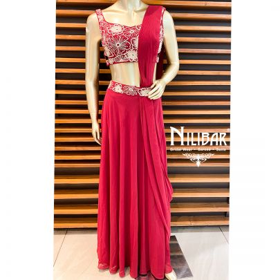 Ruby Red Georgette Draped Saree
