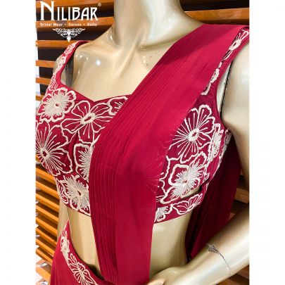 Ruby Red Georgette Draped Saree
