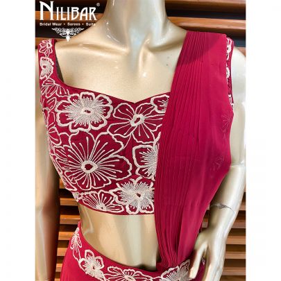Ruby Red Georgette Draped Saree