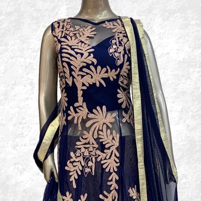 Navy Blue Jacket Style Lehenga