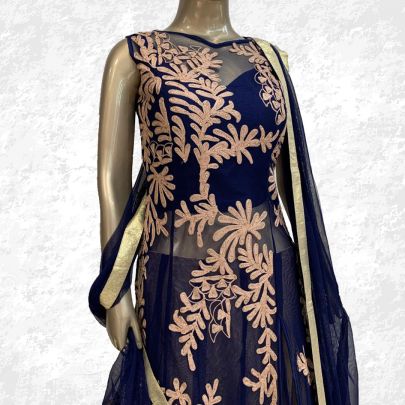 Navy Blue Jacket Style Lehenga