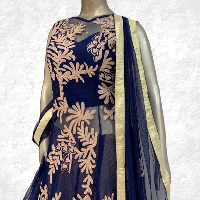 Navy Blue Jacket Style Lehenga