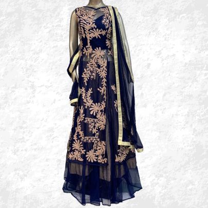 Navy Blue Jacket Style Lehenga