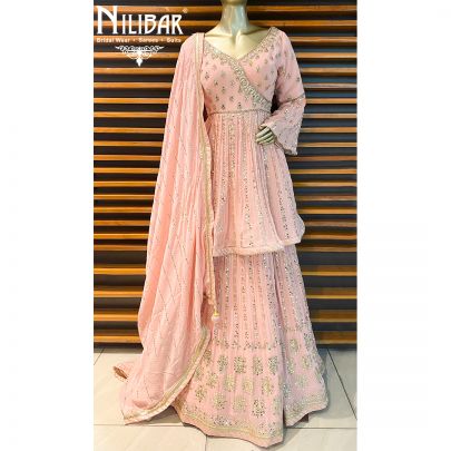 Lemonade pink Georgette Peplum Lehenga