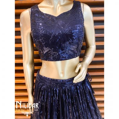 Denim Blue Net Lehenga Set