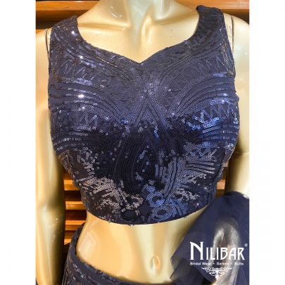 Denim Blue Net Lehenga Set