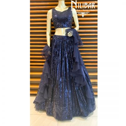 Denim Blue Net Lehenga Set