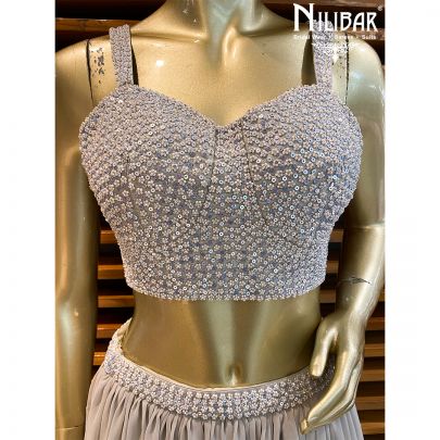 Cloudy Grey Georgette Lehenga Set