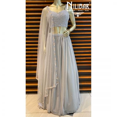 Cloudy Grey Georgette Lehenga Set