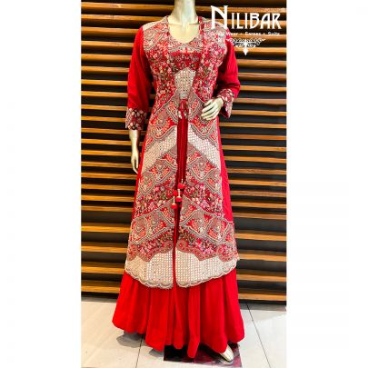 Royal Red Silk Jacket Style Lehenga