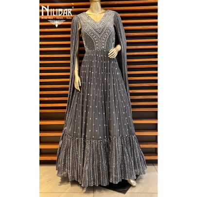 Steel Georgette Gown