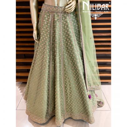 Purple Green Silk Bridal Lehenga