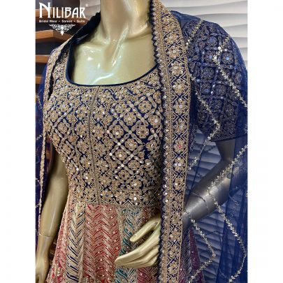 Multicolor Silk and Net Anarkali Suit