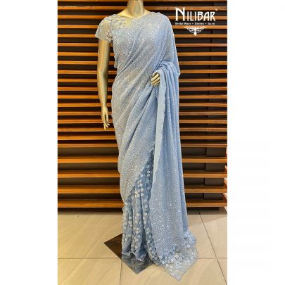 Ice Blue Net Saree