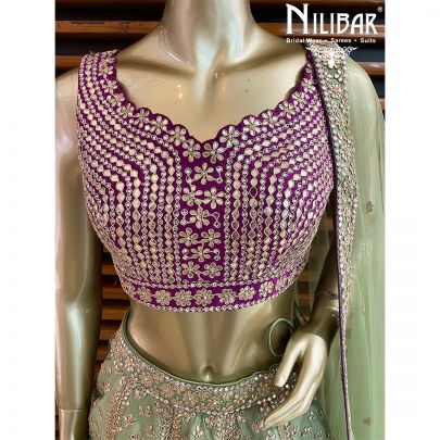 Purple Green Silk Bridal Lehenga