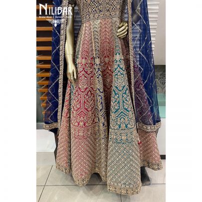 Multicolor Silk and Net Anarkali Suit