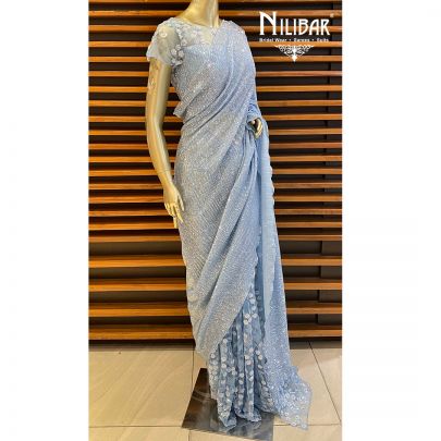 Ice Blue Net Saree
