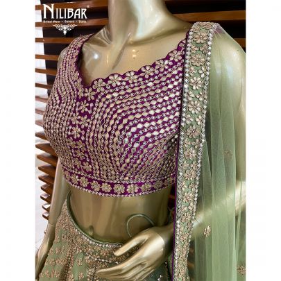 Purple Green Silk Bridal Lehenga
