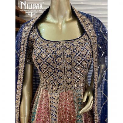Multicolor Silk and Net Anarkali Suit