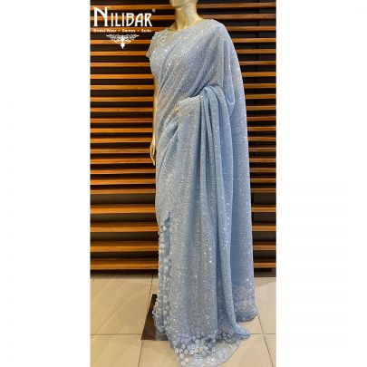 Ice Blue Net Saree