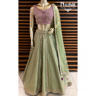 Purple Green Silk Bridal Lehenga