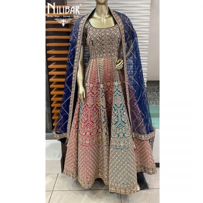 Multicolor Silk and Net Anarkali Suit
