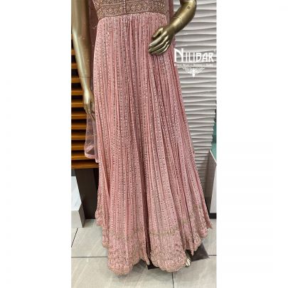 Salmon Pink Georgette and Net Anarkali Suit