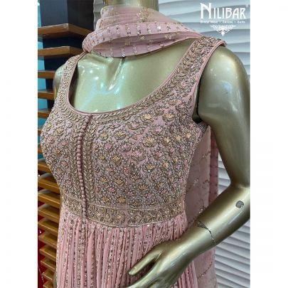 Salmon Pink Georgette and Net Anarkali Suit