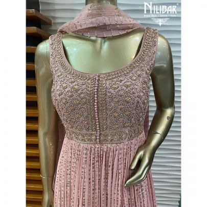 Salmon Pink Georgette and Net Anarkali Suit