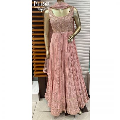 Salmon Pink Georgette and Net Anarkali Suit