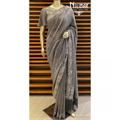 Grey Net Saree