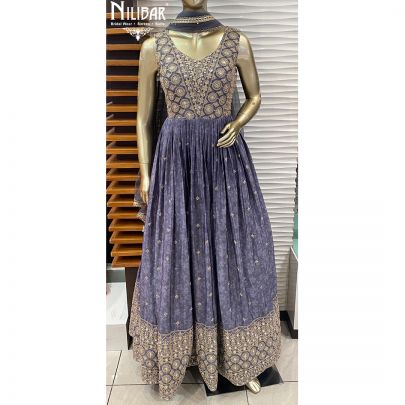 Purple Chinon and Net Anarkali Suit