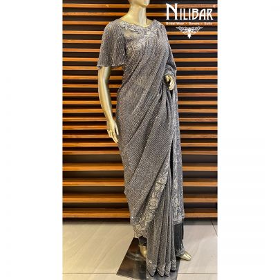 Grey Net Saree